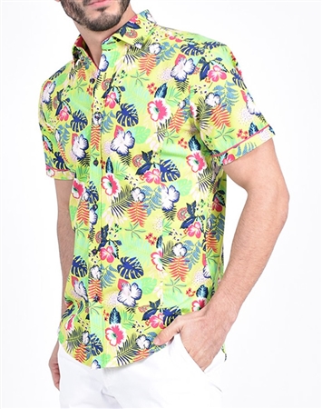 Lime green Hawaiian Print Shirt|Eight-x Luxury Short Sleeve