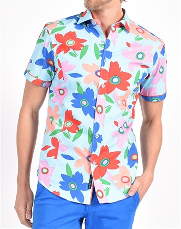 Coral Pop Art Print Shirt|Eight-x Luxury Short Sleeve