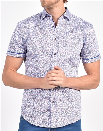 Blue Dancing Paisley Print Shirt|Eight-x Luxury Short Sleeve