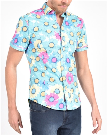 Gerbera Daisy Print Shirt|Eight-x Luxury Short Sleeve