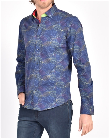 Translucent Leaf Print Shirt|Eight-x Luxury Long Sleeve Dress Shirt