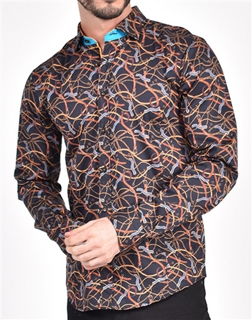 Chains and Straps Print Shirt|Eight-x Luxury Long Sleeve