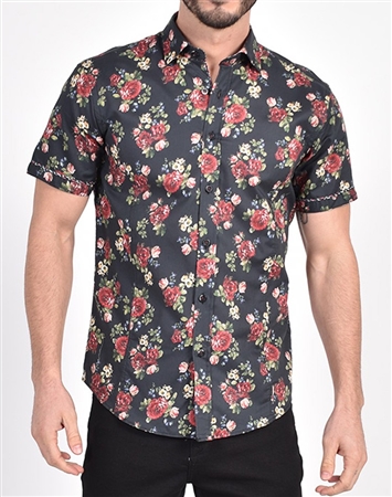 Vintage Rose Print Shirt|Eight-x Luxury Short Sleeve