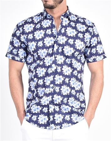 Periwinkle Blossom Print Shirt|Eight-x Luxury Short Sleeve