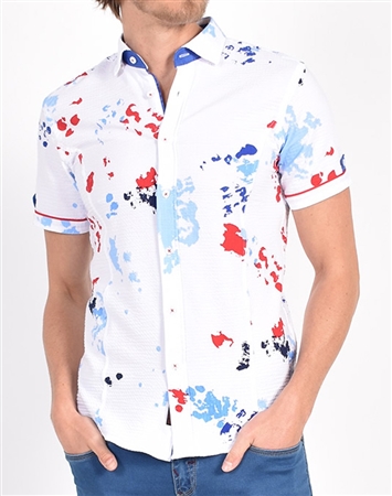 Red and Blue Ink Spot Print Shirt|Eight-x Luxury Short Sleeve