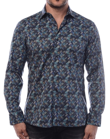 Chic Multi Colored Woven Designer Shirt With A  Navy Background - Flattering Men's Shirt