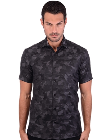 Suave Black Camouflage Cotton Shirt