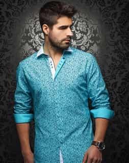 Designer Shirt: Men Turquoise Dress Shirt