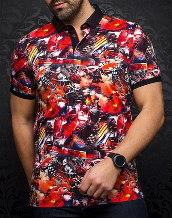 Men fashion polo shirt | red multi