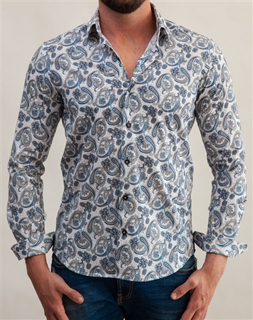 Blue Paisley Dress Shirt