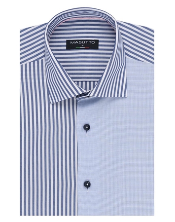 Half Stripe and Half Solid White Dress Shirt| Max 05