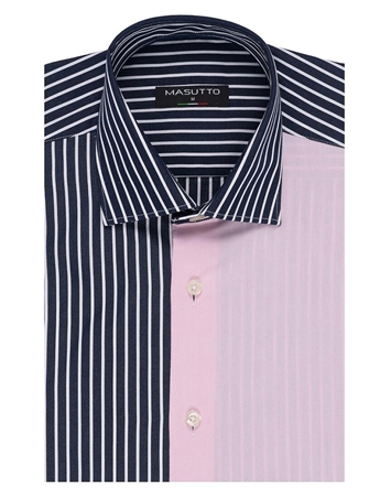 Half Black Stripe and Half Solid Pink Dress Shirt| Max 52