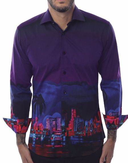 Unique Dressshirt - Purple Cityscape