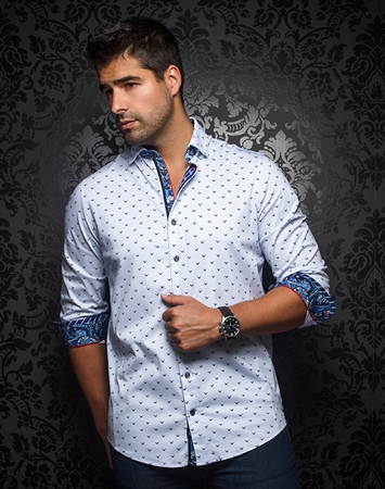 Designer Knit Dress Shirt: Milos White Blue