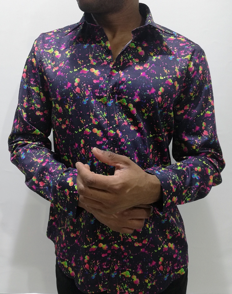 Eye-Catching Designer Men's Shirt, Stylish Paint Splatter Dress Shirt