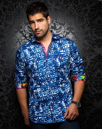 Designer Dress Shirt: Modesto Blue Multi