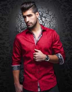 Luxury Shirt: Men Red Luxury Long Sleeve Dress Shirt