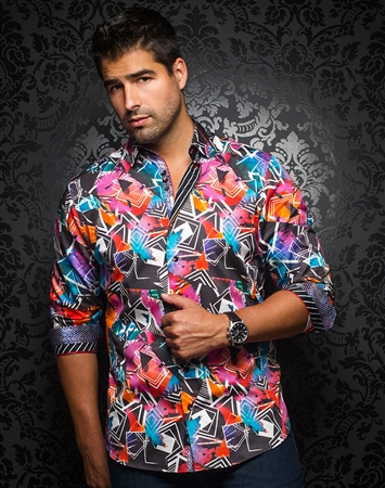 Designer Dress Shirt: Morelos Black Multi