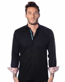 Black Casual Shirt With Turquoise Buttons