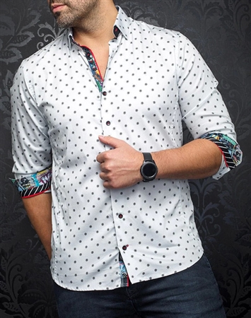 Men fashion button up light grey Shirt