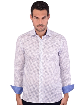 Angelic White Patterned Men’s Linen Dress Shirt