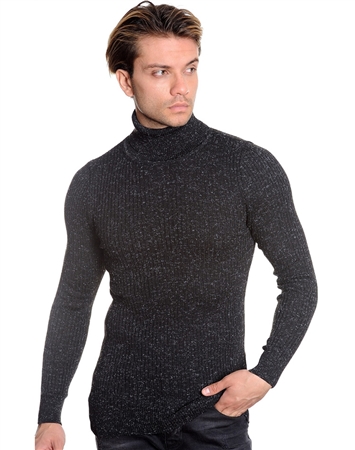Designer Turtleneck Sweater - Black Melange