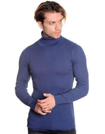 European Fashion Turtleneck Sweater - Indigo