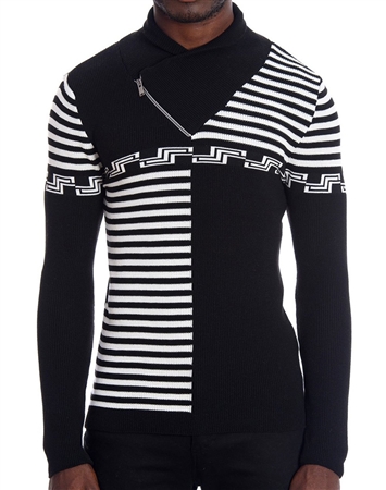 European Fashion Lightweight Knit Sweater - Black and White