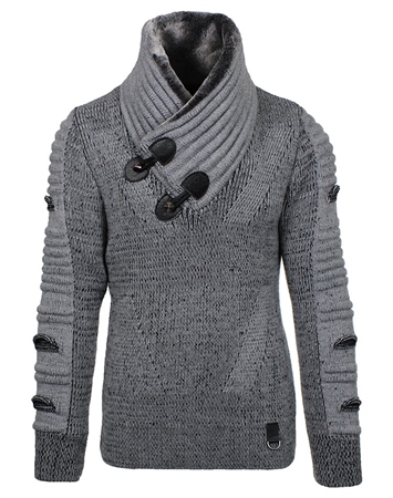 Sporty Grey Sweater with Fur Collar