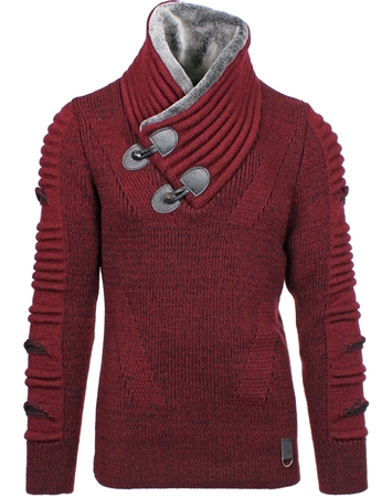 Sporty Burgundy Sweater with Fur Collar