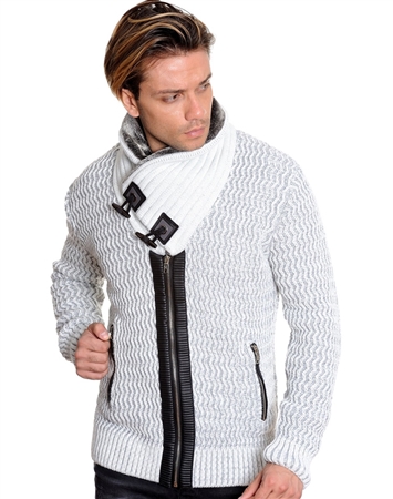 Luxe Designer White Grey Cardigan Sweater