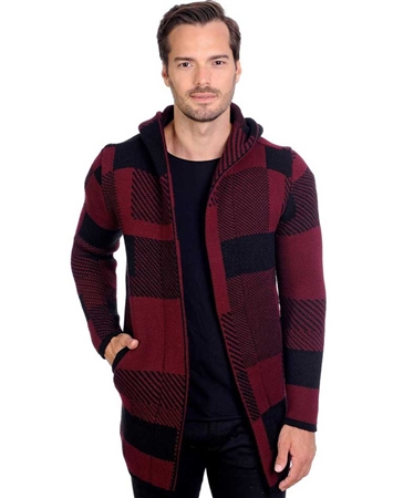 Black And Burgundy Men's knit Hood sweater