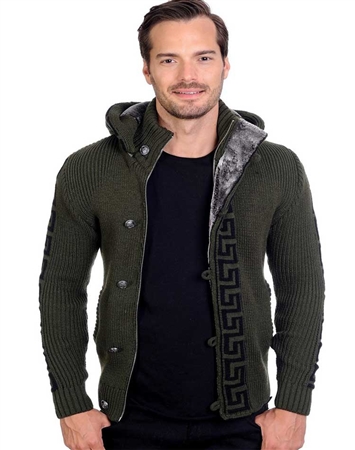 Olive And Black Men's knit Cardigan sweater