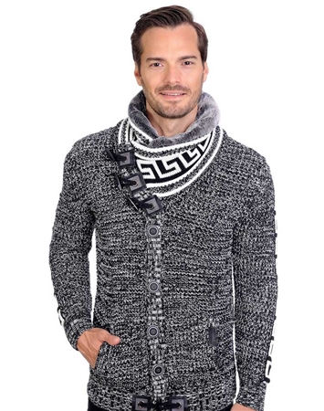 Grey And White Men's knit Cardigan sweater