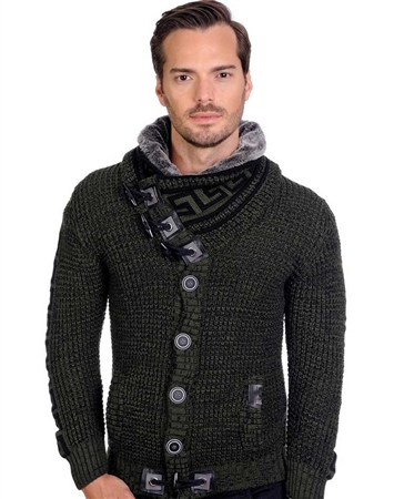 Olive  And Black Men's knit Cardigan sweater