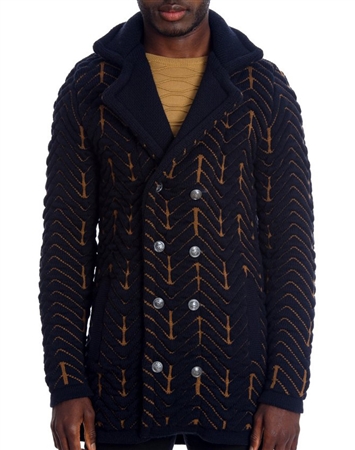 Modern European Cardigan Sweater - Navy Brown