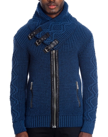 European Fashion Cardigan Sweater - Blue and Navy