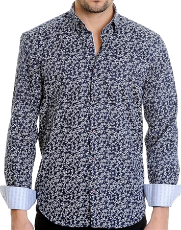 Floral Pattern Navy Shirt - Men Casual Shirt