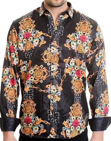 Black Cocktail Pattern Shirt - Men Casual Shirt