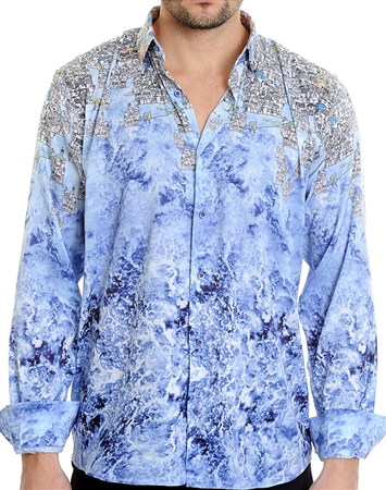 Floral Pattern Blue Shirt - Men Casual Shirt