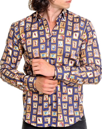 Navy Gold Portrait Dress Shirt