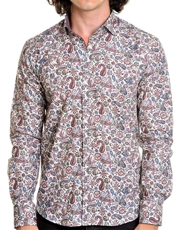 Bold paisely print multi colored dress shirt