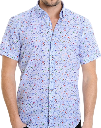 Blue Dotted Pattern Shirt - Men Casual Shirt