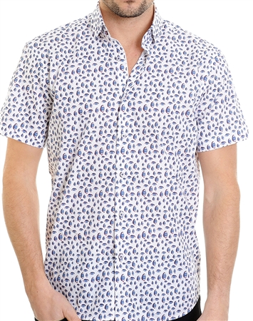White Structural Pattern Shirt - Luxury Short Sleeve Woven