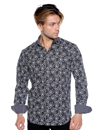 Black White Paisley Dress Shirt - Luxury Sport Shirt