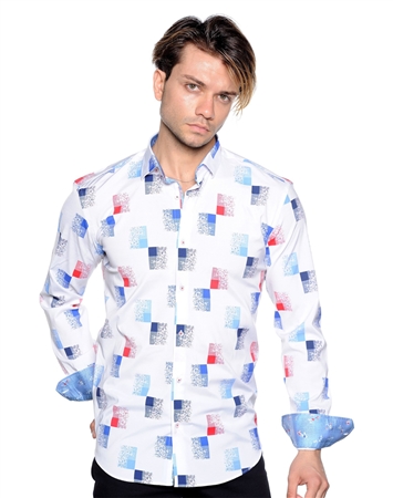 Funky Gradient Square Print Shirt - Men Casual Shirt