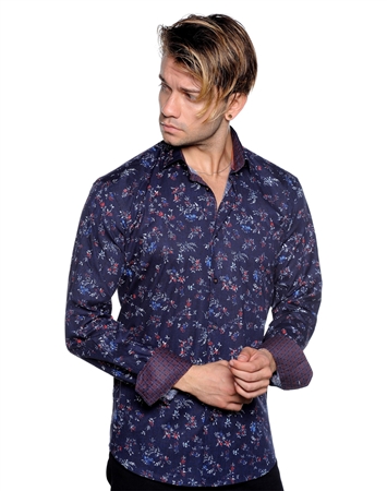 Navy Floral Dress Shirt - Luxury Sport Shirt