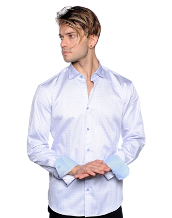 Light Blue Dotted Dress Shirt - Men Casual Shirt