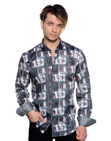 Dark Gray Abstract Pattern Shirt - Men Casual Shirt