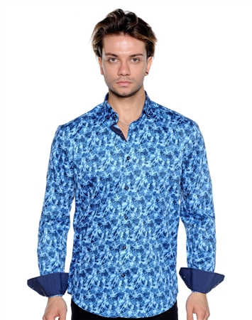 Navy White Print Shirt - Luxury Sport Shirt